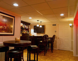 A finished basement TV room in Bensalem